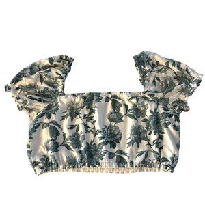 Abercrombie & Fitch Linen Blend‎ Cropped Floral Top Blue White Size XL
